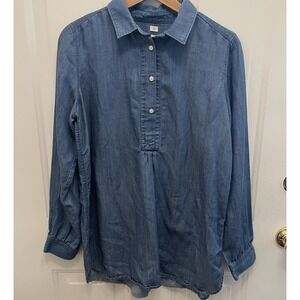 Loft‎ Blue Chambray Long Sleeve 1/2 Button Softened Shirt Womens S Maternity